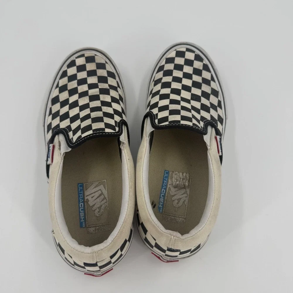 Vans Skate Shoes Mens US 7.5 Black White Checkerboard Ultracush Slip On 500714